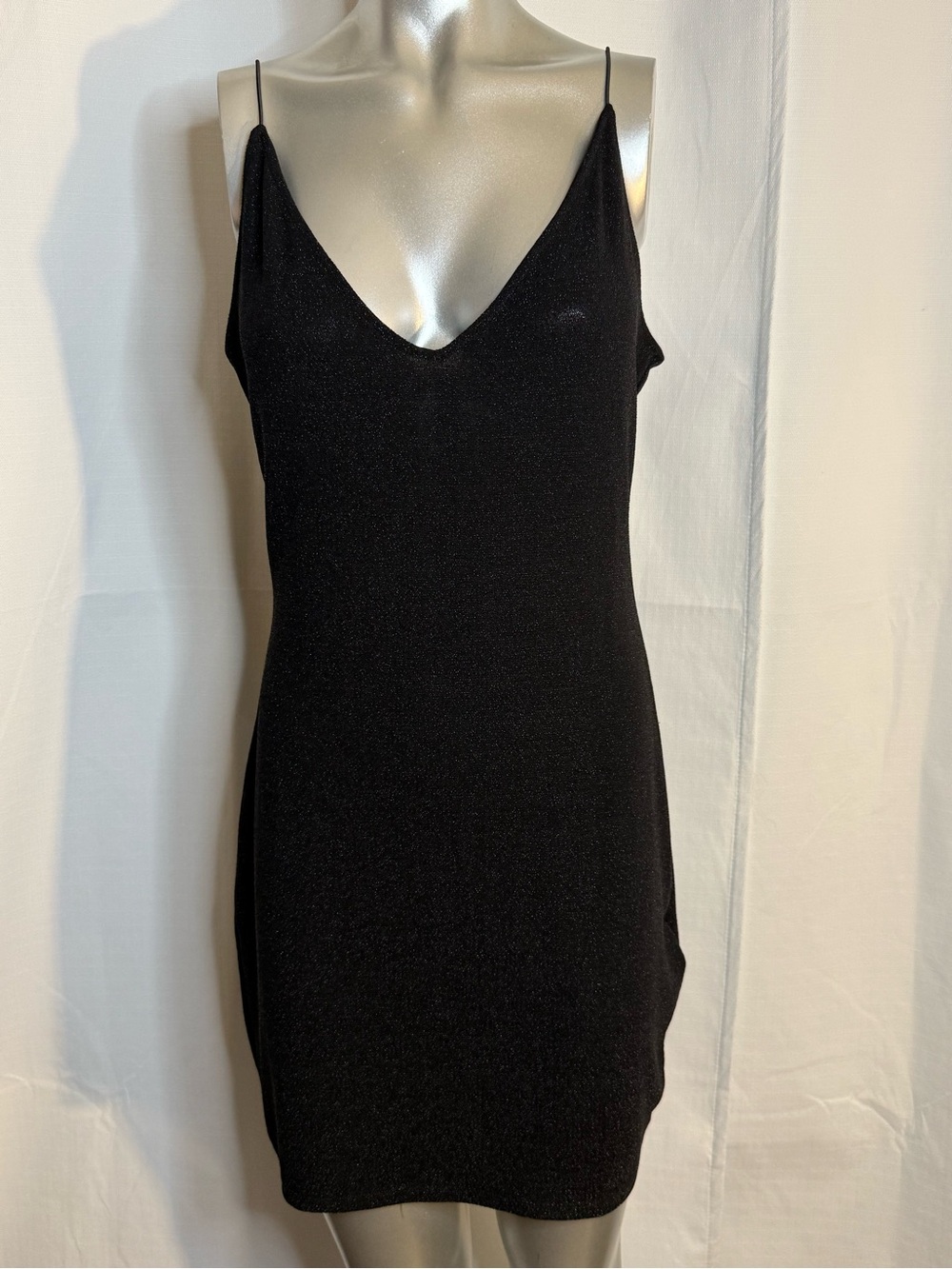H&M Shimmery Black Slip Dress with V-Neckline
